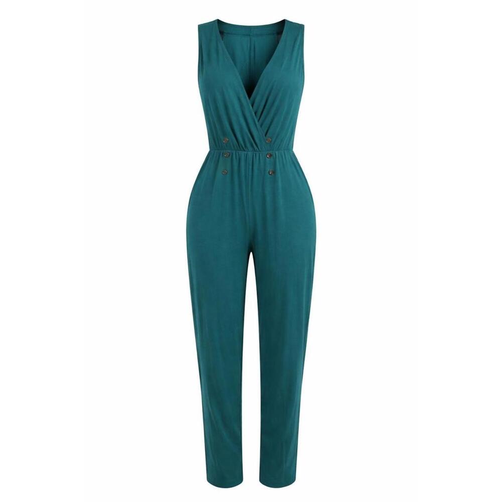 NWT Halara Women's Jumpsuit Sleeveless V Neck Button Detail Size M